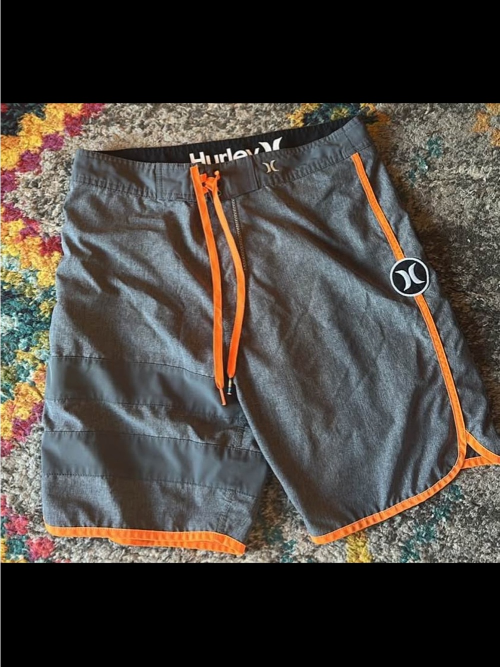 Hurley Gray Boardshorts with Orange Trim and Drawstring